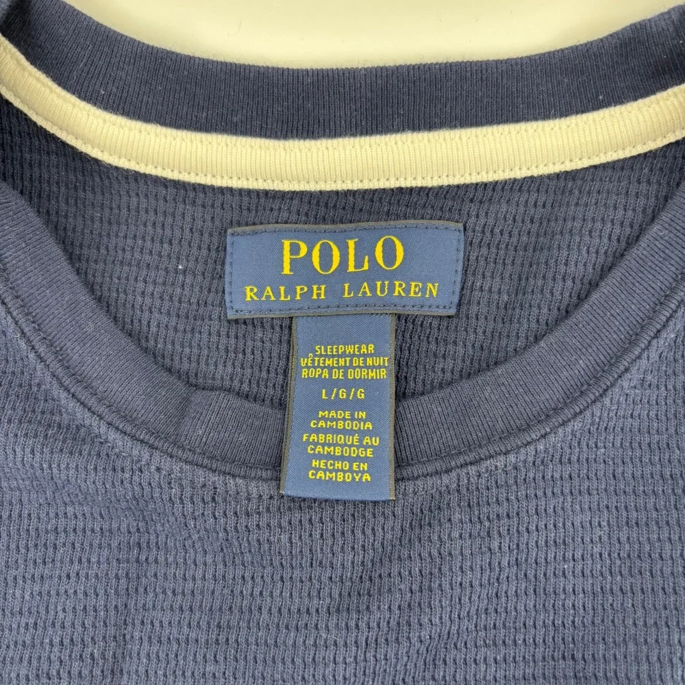 Polo Ralph Lauren Waffle Knit Thermal Mens Large Navy Blue‎ NEW Long Sleeve Top